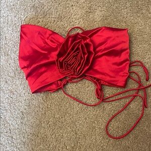 Red Strapless Top with Floral Detail